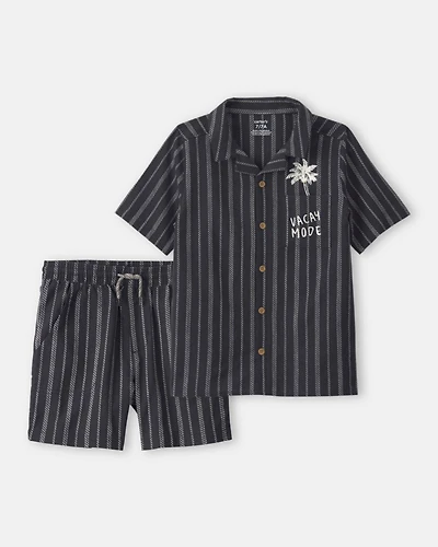 Boys 2-Piece Striped Button-Down Shirt & Short Set - Black