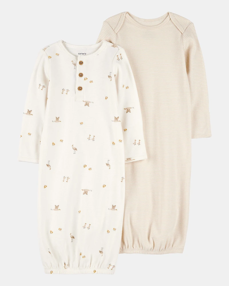 Baby 2-Pack Sleeper Gowns - Ivory/Tan