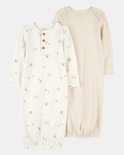 Baby 2-Pack Sleeper Gowns - Ivory/Tan