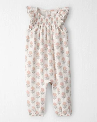Baby Girl Organic Cotton Gauze Jumpsuit in Rosebud Petal Print