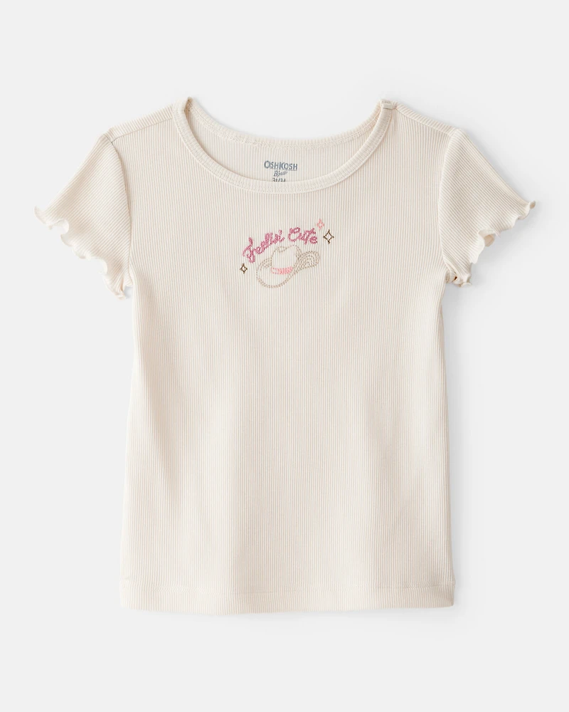 Toddler Girl Cowgirl Hat Cotton Short-Sleeve Top - Ivory
