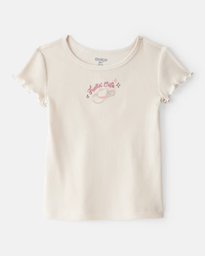 Toddler Girl Cowgirl Hat Cotton Short-Sleeve Top - Ivory
