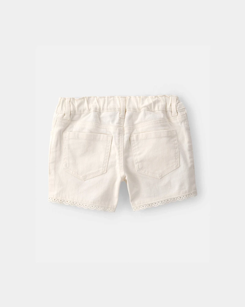 Toddler Girl Eyelet Trim Twill Shorts - Cream