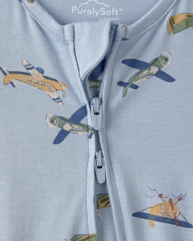 Baby Boy Plane 2-Way Zip PurelySoft Sleep & Play Pajama - Blue