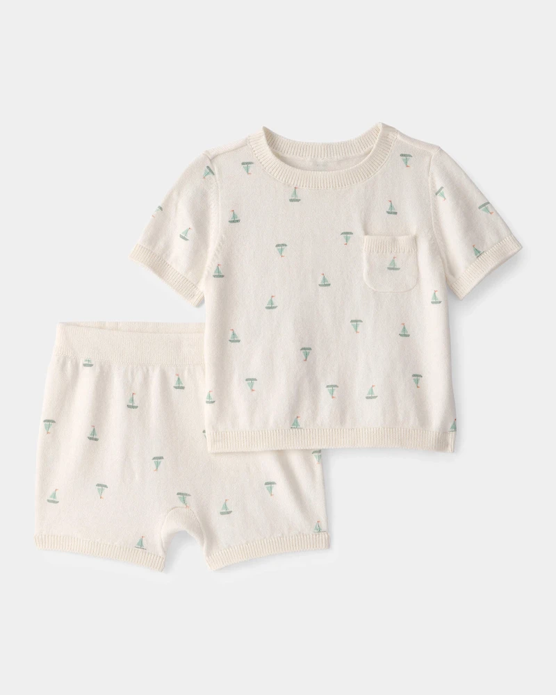 Baby 2-Piece Sailboat Sweater Top & Short Set - Ivory