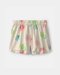 Girls Ruffle-Trim Summer Floral Shorts - Cream