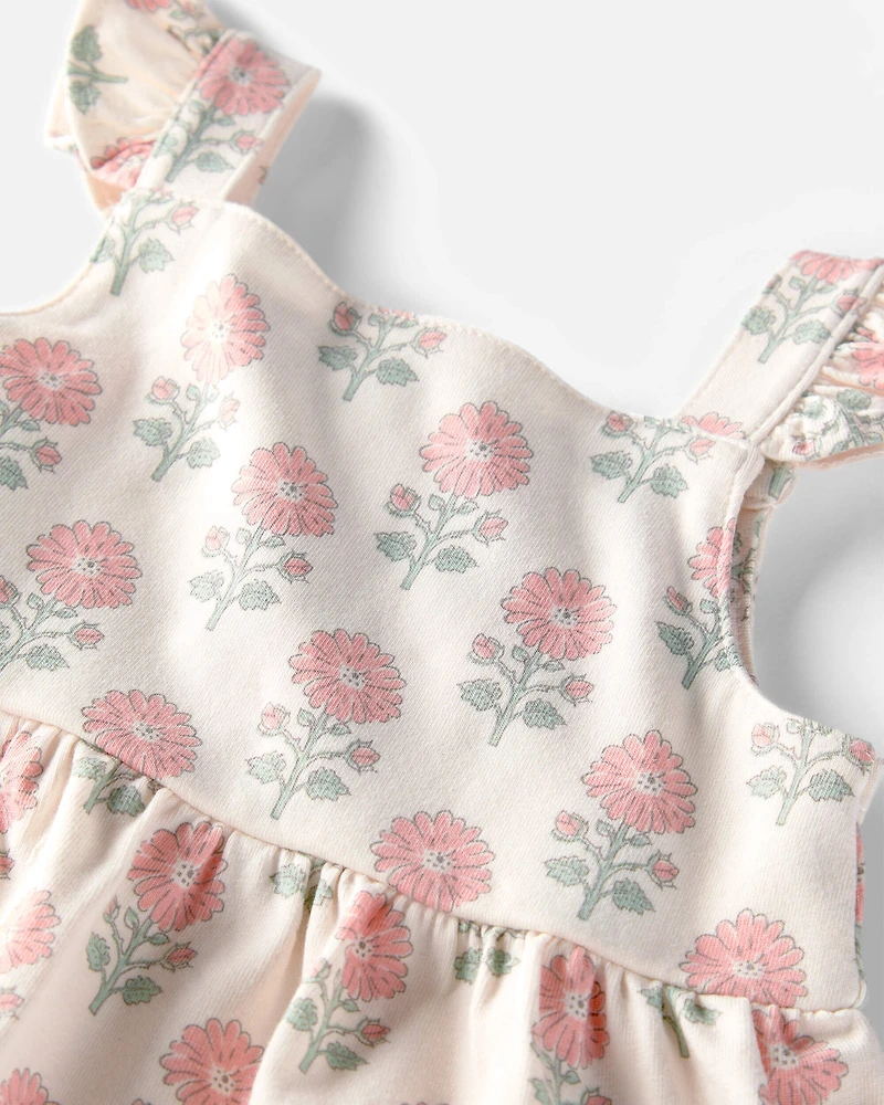 Baby Girl Organic Cotton Tiered Dress in Rosebud Petal Print