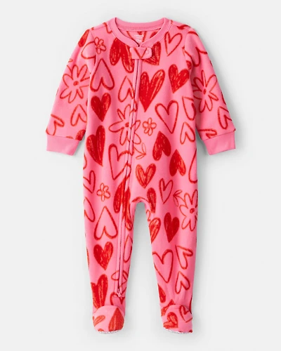 Toddler Girl Heart Long-Sleeve Loose Fit 1-Piece Pajamas - Pink/Red