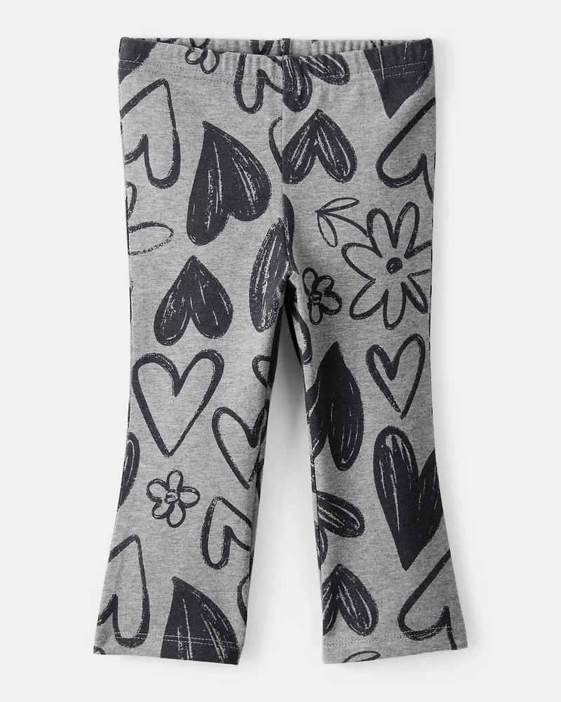 Toddler Girl 2-Piece Heart Print Top & Flare Stretch Leggings Set - Grey