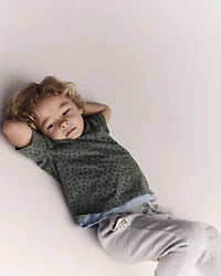 Toddler Relaxed Tee in Dot Print - Olive