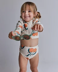 Toddler Girl Half-Zip Long-Sleeve Rashguard Set in Clementine Grove Print - Cream