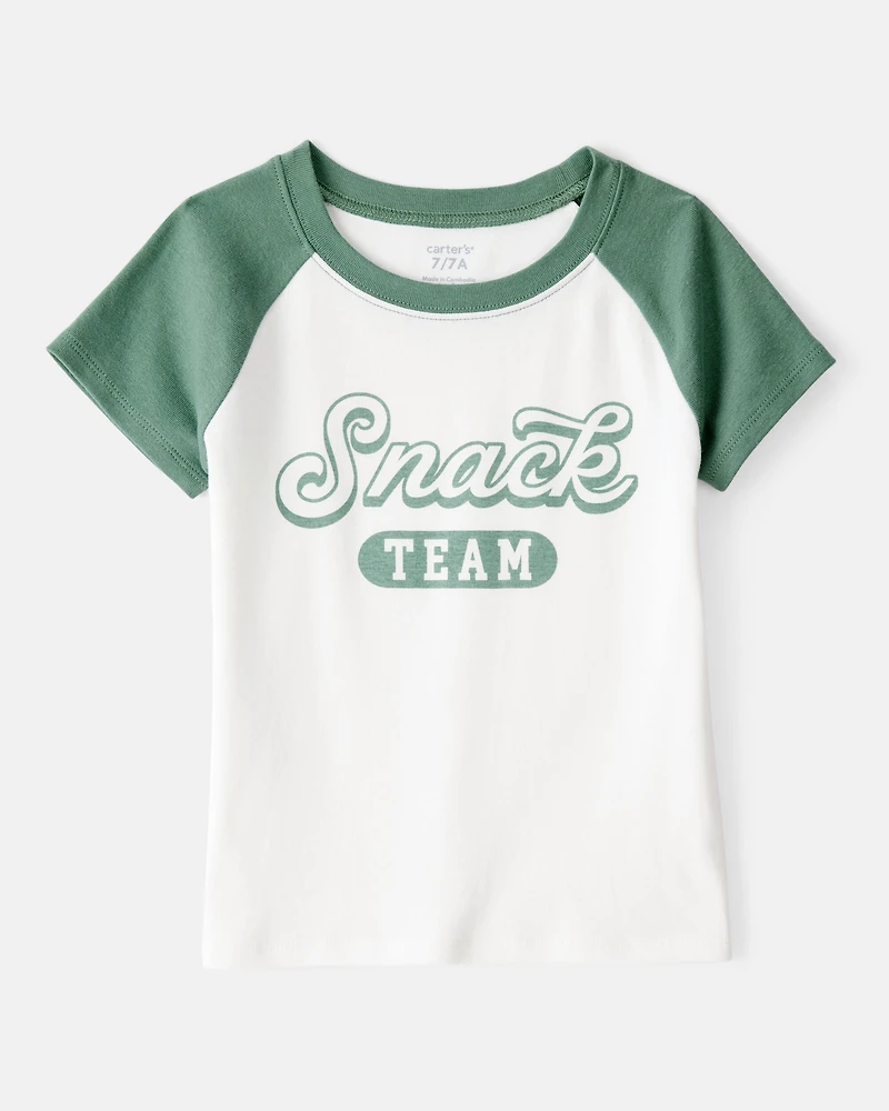 Girls 2-Piece Snack Team Graphic Tee & Knit Flare Active Pants Set - Green/White