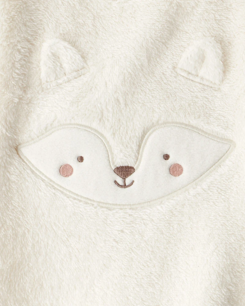 Baby Girl Fox Velour Long-Sleeve Snug Fit Jumpsuit - Cream
