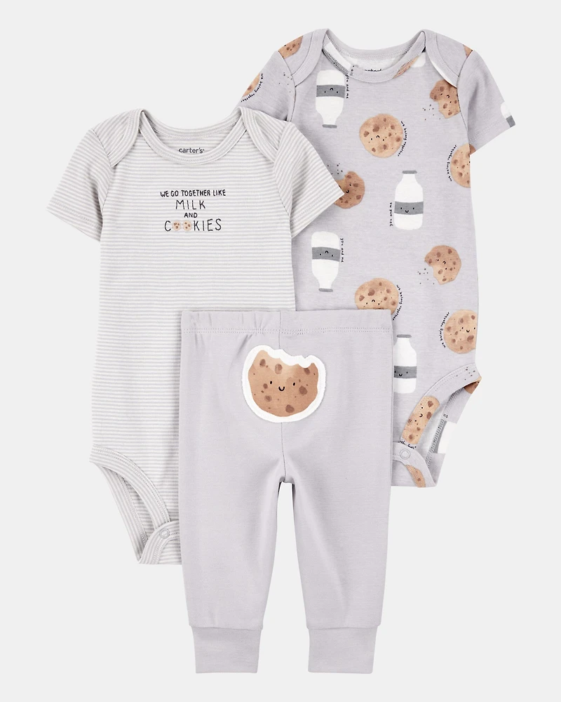 Baby 3-Piece Milk & Cookies Little Character Set® - Grey