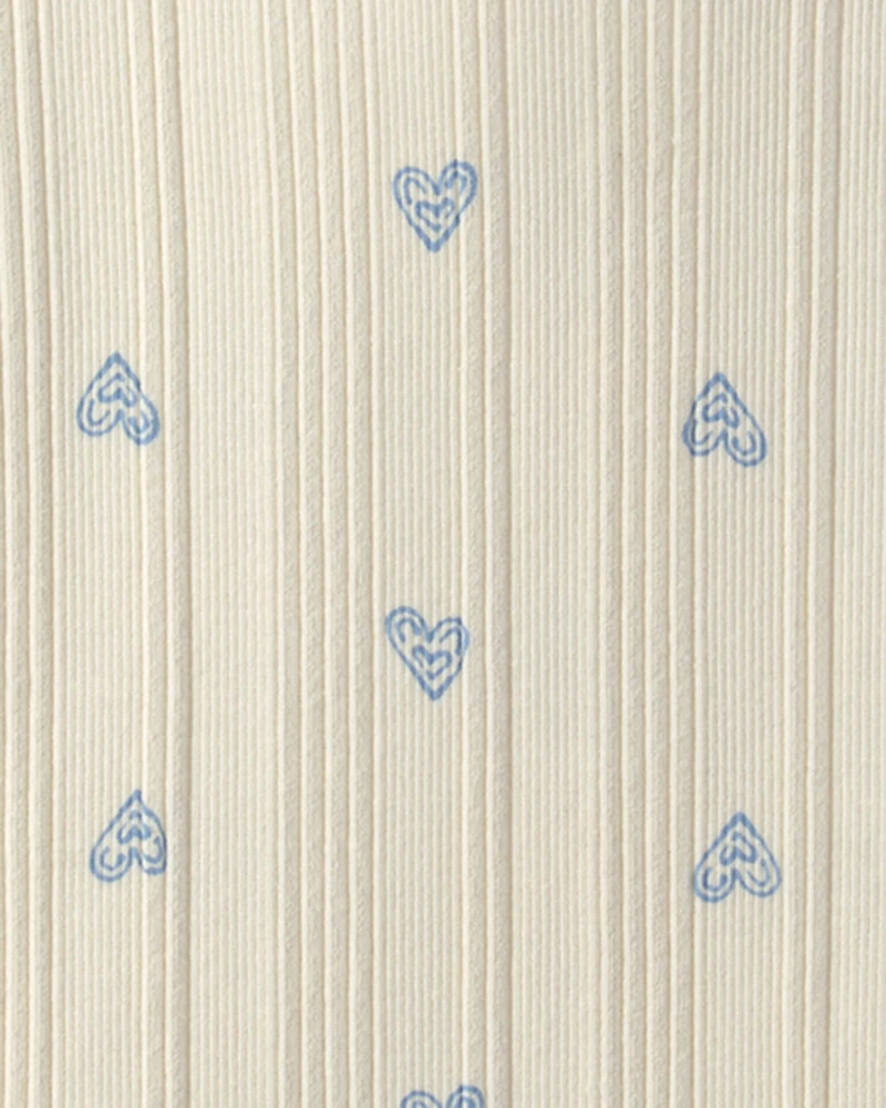 Girls Heart Ribbed Tee - Ivory