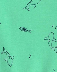 Baby Boy Shark Sleeveless Romper - Green