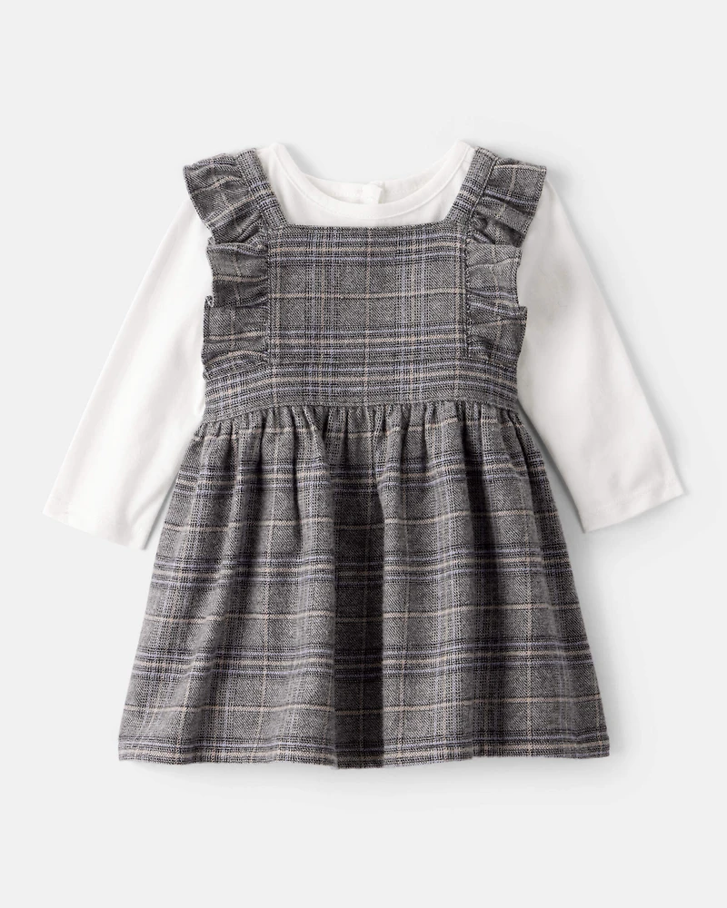 Baby Girl 2-Piece Plaid Long-Sleeve Dress Set