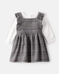 Baby Girl 2-Piece Plaid Long-Sleeve Dress Set