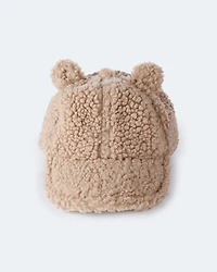 Toddler Bear Sherpa Baseball Hat - Tan