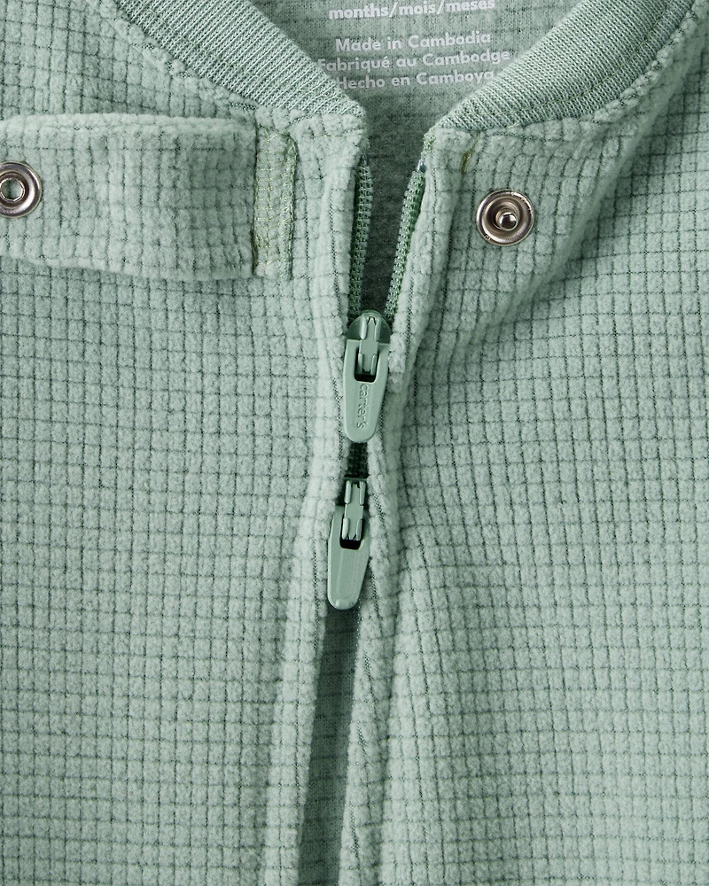 Baby Boy Waffle Knit Long-Sleeve 2-Way Zip 1-Piece Pajamas - Green