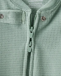 Baby Boy Waffle Knit Long-Sleeve 2-Way Zip 1-Piece Pajamas - Green