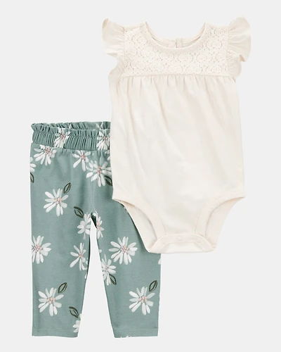 Baby Girl 2-Piece Floral Short-Sleeve Bodysuit Pant Set