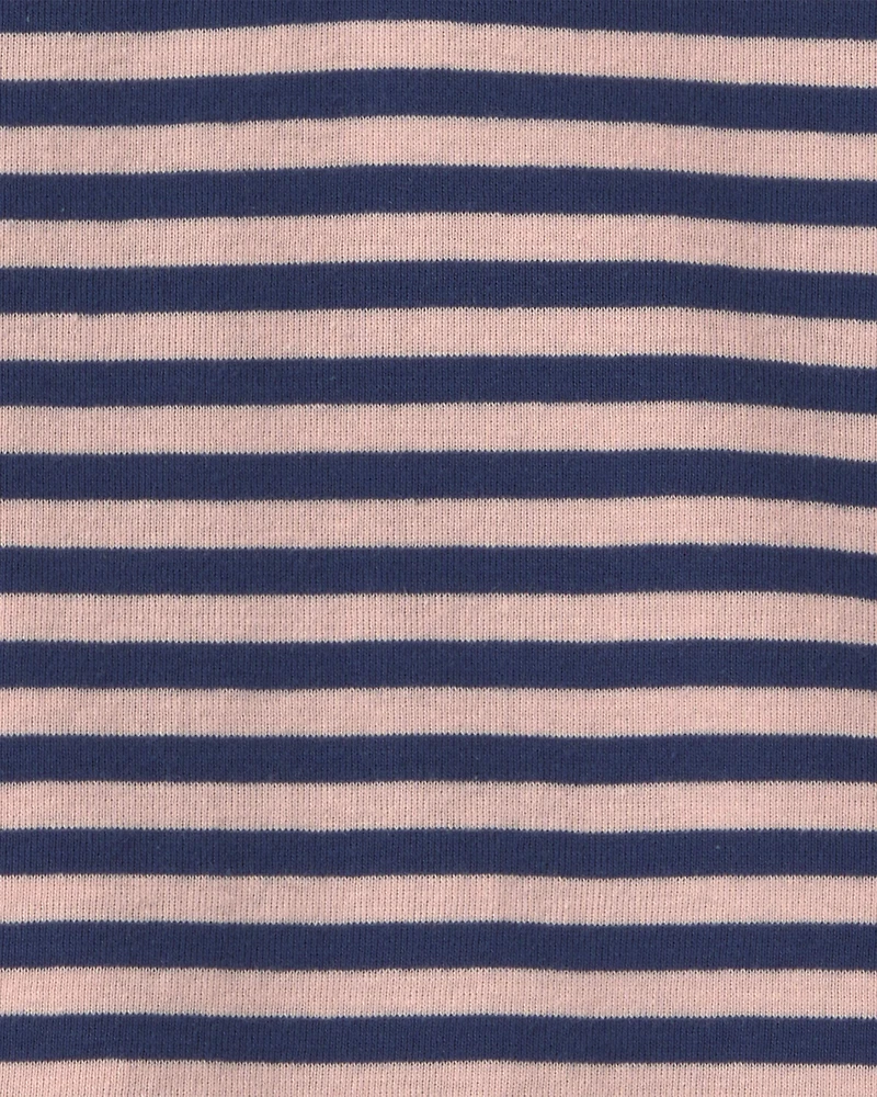 Girls Striped Long-Sleeve Rib Top - Pink/Navy Blue