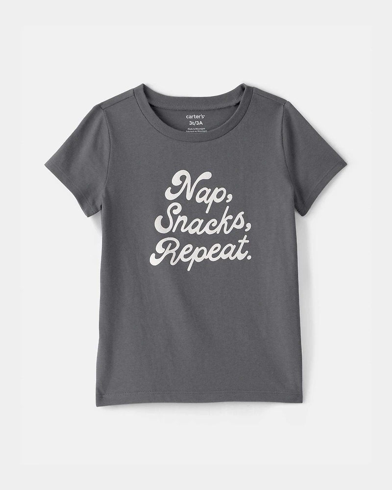 Toddler Girl 'Nap Snacks Repeat' Graphic Tee - Grey