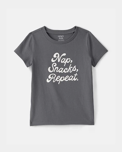 Toddler Girl 'Nap Snacks Repeat' Graphic Tee - Grey
