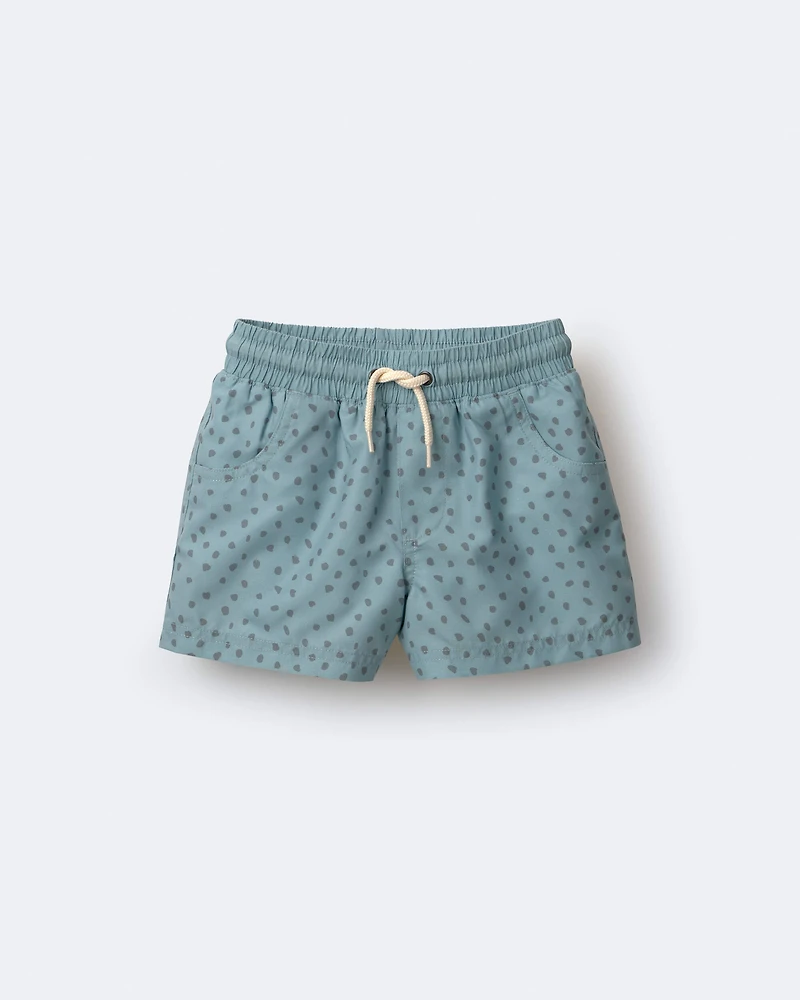 Toddler Boy Swim Trunk in Dot Print - Pale Blue