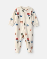 Baby Bear Cabin Fleece 2-Way Zip Sleep & Play Pajamas - Cream
