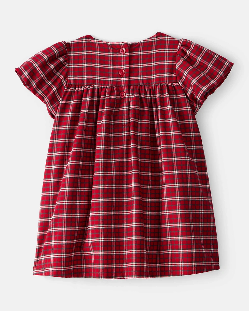 Baby Girl Special Occasion Plaid Print Short-Sleeve Dress - Red