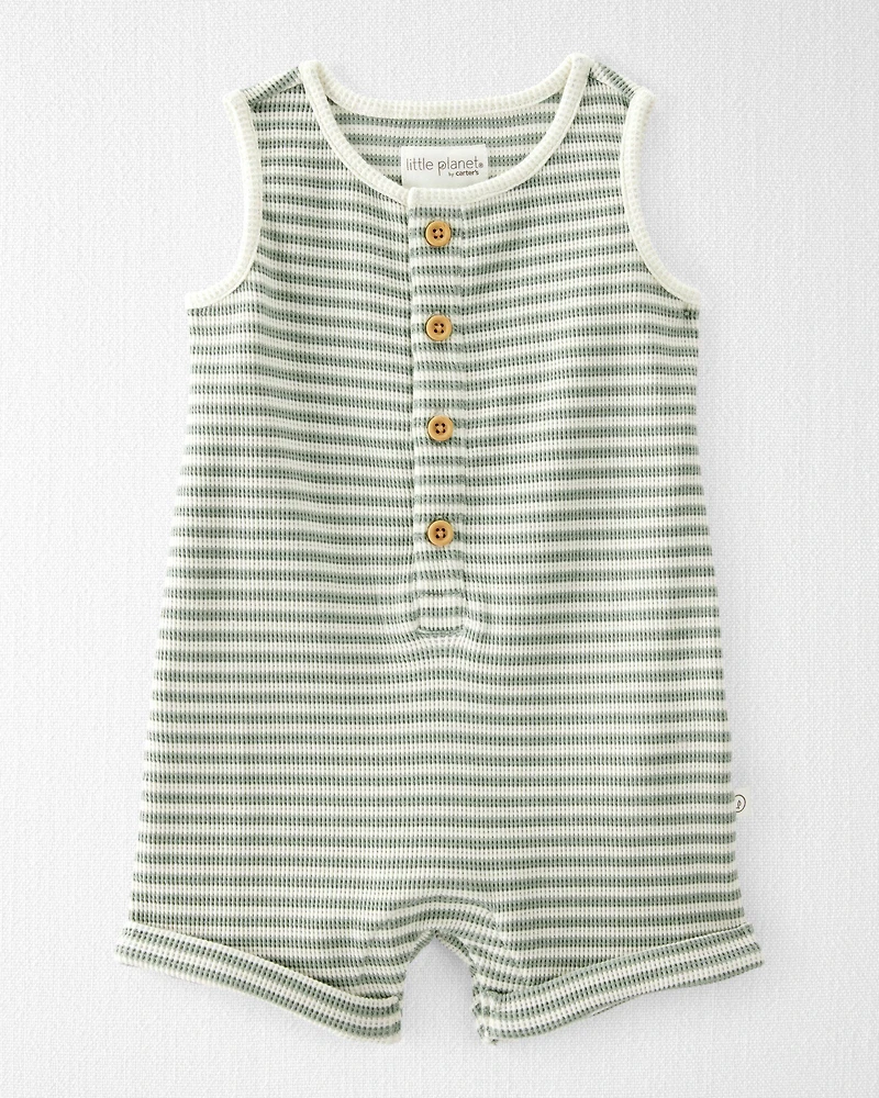 Baby Organic Cotton Waffle Knit Romper in Stripes