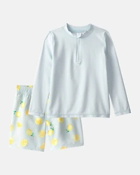 Boys 2-Piece Lemon Rashguard & Swim Trunk Set - Blue