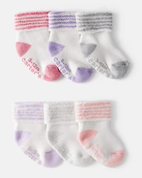 Baby Girl 6-Pack Striped Ankle Socks - White