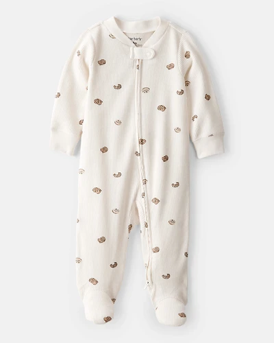 Baby Pastry Print Cotton Long-Sleeve Snug Fit Sleep & Play Pajamas - Cream