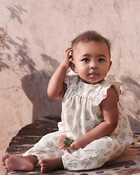 Baby Girl Organic Cotton Gauze Jumpsuit in Rosebud Petal Print