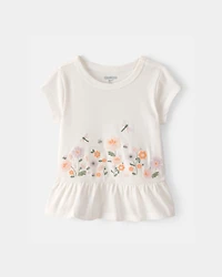 Baby Girl Floral Embroidered Top - Ivory