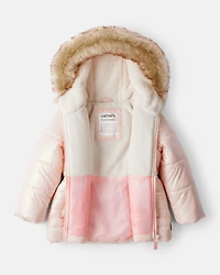 Toddler Girl Hooded Heavyweight Winter Jacket - Pink
