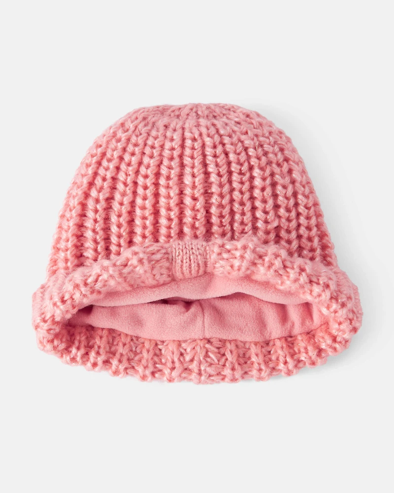 Baby Girl 2-Piece Shimmer Winter Hat & Mittens - Pink