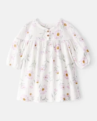 Baby Girl Floral Gauze Dress - White