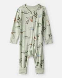 Baby Boy Dinosaur Print PurelySoft Long-Sleeve Sleep & Play Pajamas - Green