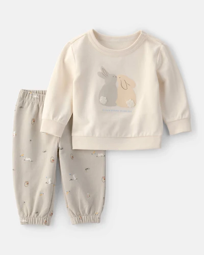 Baby 2-Piece Easter Bunny French Terry Tee & Pant Set - Cream