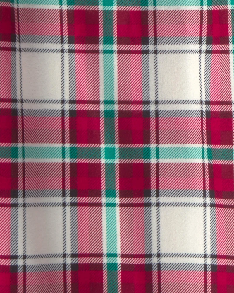 Adult Christmas Plaid Fleece Loose Fit Pajama Bottoms - Red/Green