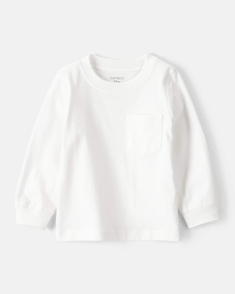 Baby Boy Long-Sleeve Pocket Tee - White