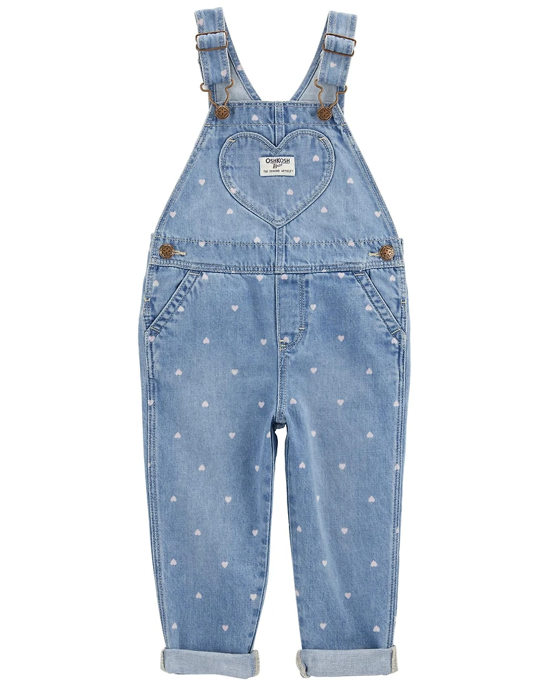 Toddler Heart-Print Knit Denim Overalls - Blue