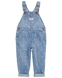 Toddler Heart-Print Knit Denim Overalls - Blue