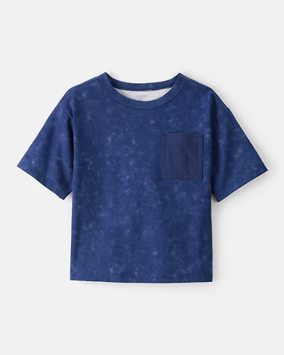 Boys Acid Wash Cotton Short-Sleeve Pocket Tee - Navy