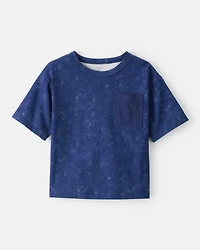 Boys Acid Wash Cotton Short-Sleeve Pocket Tee - Navy