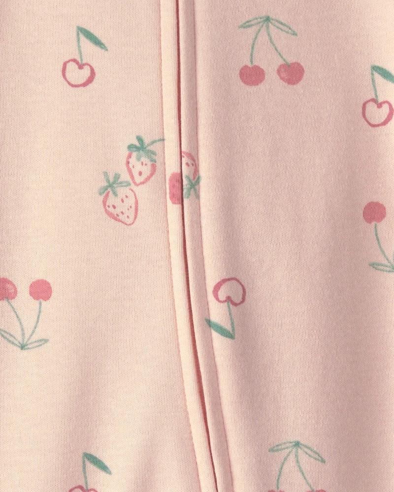 Baby Girl Strawberry 100% Cotton 2-Way Zip Sleep & Play Pajamas - Pink